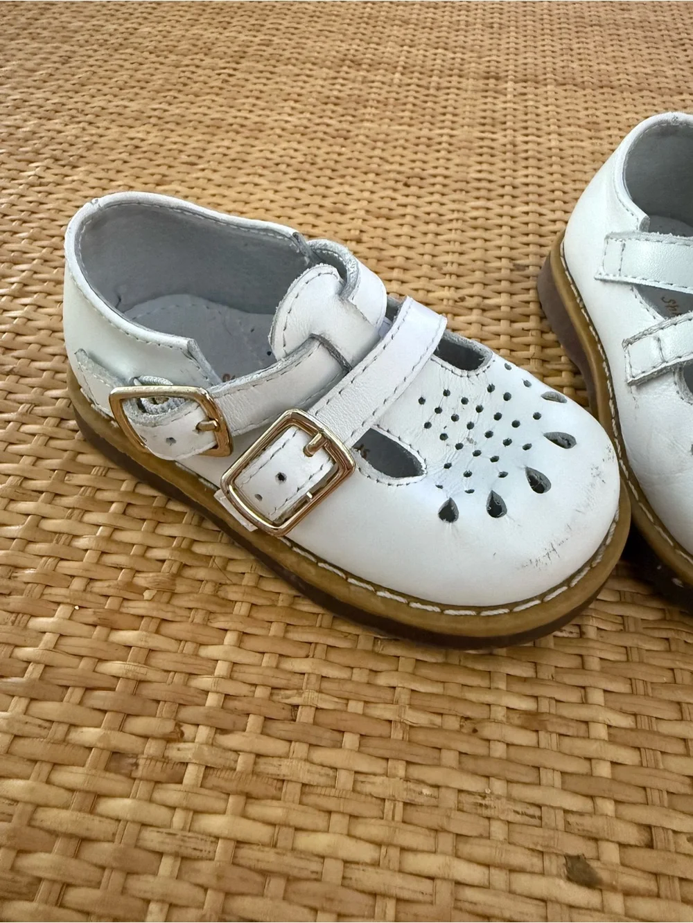 Shrimp & Grits White Mary Jane Shoes with Buckle Strap